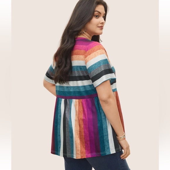 BloomChic Plus Size XL Color Striped Crew Neck Gathered T-shirt us14-16 - Picture 2 of 7